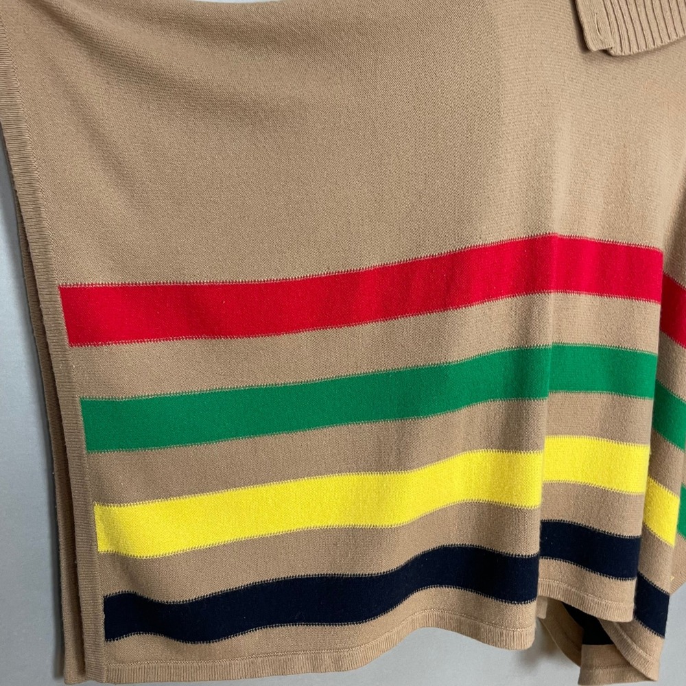 Lauren Ralph Lauren Poncho Women Small Medium Tan Multi Stripe Button Wool Blend - Picture 12 of 16